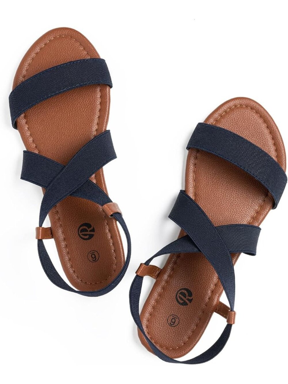 Women's Inky Navy Open Toe Ankle Strap Elastic Slip On Casual Flat Sandal Shoes
